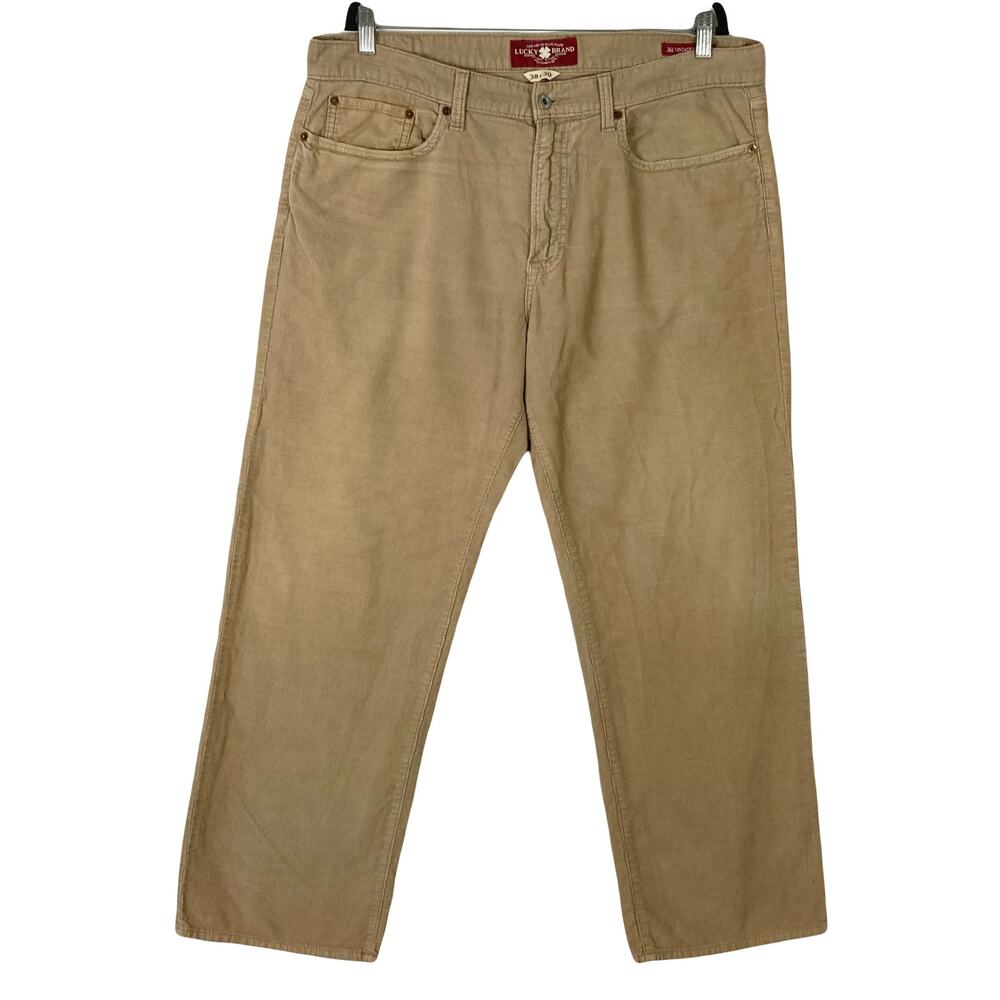 LUCKY BRAND Pants 38x30 Corduroy 361-Vintage-Straight Brown/Tan Zip Pockets